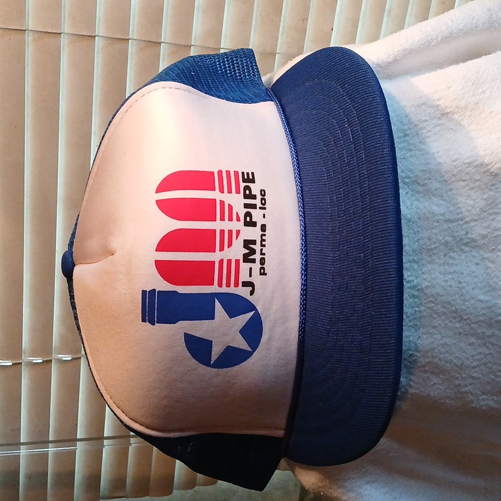 Vtg J-M Pipe Texas Trucker Hat Snap Back Mesh Red White Blue NOS Ball Cap